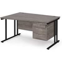 Click to view product details and reviews for Maestro 25 Left Hand Wave Desk 1400mm Wide With 3 Drawer Pedestal Black Cantilever Leg Frame Grey Oak Top. Click to view product details and reviews for Maestro 25 Left Hand Wave Desk 1400mm Wide With 3 Drawer Pedestal Black Cantilever Leg Frame Grey Oak Top.