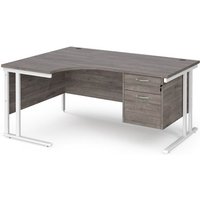Click to view product details and reviews for Maestro 25 Left Hand Ergonomic Desk 1600mm Wide With 2 Drawer Pedestal White Cantilever Leg Frame Grey Oak Top. Click to view product details and reviews for Maestro 25 Left Hand Ergonomic Desk 1600mm Wide With 2 Drawer Pedestal White Cantilever Leg Frame Grey Oak Top.