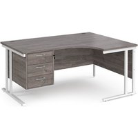 Click to view product details and reviews for Maestro 25 Right Hand Ergonomic Desk 1600mm Wide With 3 Drawer Pedestal White Cantilever Leg Frame Grey Oak Top. Click to view product details and reviews for Maestro 25 Right Hand Ergonomic Desk 1600mm Wide With 3 Drawer Pedestal White Cantilever Leg Frame Grey Oak Top.
