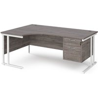 Click to view product details and reviews for Maestro 25 Left Hand Ergonomic Desk 1800mm Wide With 2 Drawer Pedestal White Cantilever Leg Frame Grey Oak Top. Click to view product details and reviews for Maestro 25 Left Hand Ergonomic Desk 1800mm Wide With 2 Drawer Pedestal White Cantilever Leg Frame Grey Oak Top.