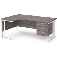 Click to view product details and reviews for Maestro 25 Left Hand Ergonomic Desk 1800mm Wide With 3 Drawer Pedestal White Cantilever Leg Frame Grey Oak Top. Click to view product details and reviews for Maestro 25 Left Hand Ergonomic Desk 1800mm Wide With 3 Drawer Pedestal White Cantilever Leg Frame Grey Oak Top.