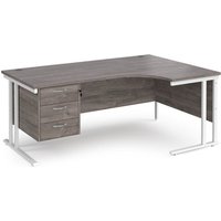 Click to view product details and reviews for Maestro 25 Right Hand Ergonomic Desk 1800mm Wide With 3 Drawer Pedestal White Cantilever Leg Frame Grey Oak Top. Click to view product details and reviews for Maestro 25 Right Hand Ergonomic Desk 1800mm Wide With 3 Drawer Pedestal White Cantilever Leg Frame Grey Oak Top.
