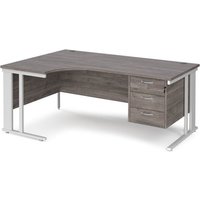 Click to view product details and reviews for Maestro 25 Left Hand Ergonomic Desk 1800mm Wide With 3 Drawer Pedestal White Cable Managed Leg Frame Grey Oak Top. Click to view product details and reviews for Maestro 25 Left Hand Ergonomic Desk 1800mm Wide With 3 Drawer Pedestal White Cable Managed Leg Frame Grey Oak Top.