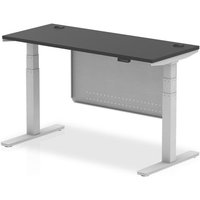 Click to view product details and reviews for Air Modesty 1400 X 600mm Height Adjustable Office Desk Black Top Cable Ports Silver Leg With Silver Steel Modesty Panel. Click to view product details and reviews for Air Modesty 1400 X 600mm Height Adjustable Office Desk Black Top Cable Ports Silver Leg With Silver Steel Modesty Panel.