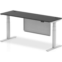 Click to view product details and reviews for Air Modesty 1800 X 600mm Height Adjustable Office Desk Black Top Cable Ports Silver Leg With Silver Steel Modesty Panel. Click to view product details and reviews for Air Modesty 1800 X 600mm Height Adjustable Office Desk Black Top Cable Ports Silver Leg With Silver Steel Modesty Panel.
