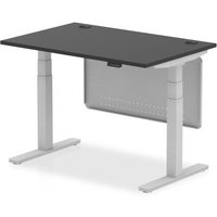 Click to view product details and reviews for Air Modesty 1200 X 800mm Height Adjustable Office Desk Black Top Cable Ports Silver Leg With Silver Steel Modesty Panel. Click to view product details and reviews for Air Modesty 1200 X 800mm Height Adjustable Office Desk Black Top Cable Ports Silver Leg With Silver Steel Modesty Panel.