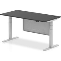 Click to view product details and reviews for Air Modesty 1600 X 800mm Height Adjustable Office Desk Black Top Cable Ports Silver Leg With Silver Steel Modesty Panel. Click to view product details and reviews for Air Modesty 1600 X 800mm Height Adjustable Office Desk Black Top Cable Ports Silver Leg With Silver Steel Modesty Panel.