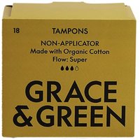 Grace and Green Organic Cotton Non Applicator Tampons Super (Pack of 18) GG0TS002 Grace and Green Organic Cotton Non Applicator Tampons Super (Pack of 18) GG0TS002