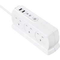 Masterplug 6 Socket 2M Compact Extension Lead 2 X Usb Ports White 13A, White