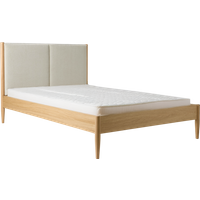 Lit bois avec tête de lit en tissu Aline