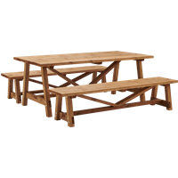 Table avec deux bancs en bois massif Edwina