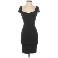White House Black Market Cocktail Dress - Bodycon: Black Solid Pattern Dresses - Used - Size