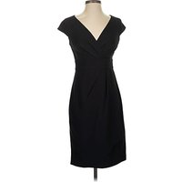 White House Black Market Cocktail Dress - Wrap: Black Solid Pattern Dresses - Used - Size