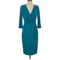 Calvin Klein Cocktail Dress - Wrap: Teal Solid Pattern Dresses - Used - Size X