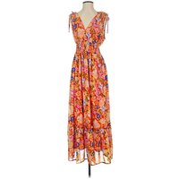 Anna Kay Casual Dress: Orange Floral Pattern Dresses - Size