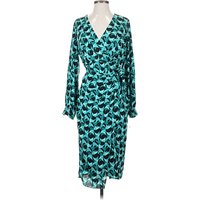 Maggy London Cocktail Dress - Wrap: Teal Print Pattern Dresses - Used - Size
