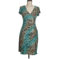 Joseph Ribkoff Cocktail Dress - Wrap: Teal Animal Print Pattern Dresses - Used - Size