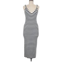H&M Cocktail Dress - Bodycon: White Stripes Pattern Dresses - Used