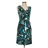 Banana Republic Factory Store Cocktail Dress - Wrap: Teal Graphic Pattern Dresses - Used - Size