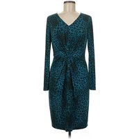 Tahari by ASL Cocktail Dress - Wrap: Teal Animal Print Pattern Dresses - Used - Size