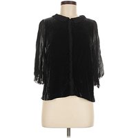 Wrap 3/4 Sleeve Blouse: Black Tops - Size