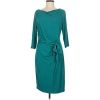 Ann Taylor Casual Dress - Wrap: Teal Solid Pattern Dresses - Used - Size Medium Petite