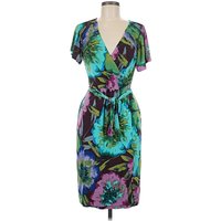 Calvin Klein Cocktail Dress - Wrap: Teal Tropical Pattern Dresses - Used - Size 2X