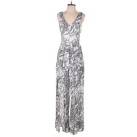 Jumpsuit: Silver Graphic Pattern Jumpsuits - Size P Petite