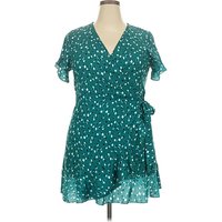 Casual Dress - Wrap: Teal Dresses - Used - Size 2X
