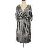 Cocktail Dress - Wrap: Silver Metallic Pattern Dresses - New - Size