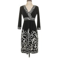White House Black Market Casual Dress - Wrap: Black Paisley Pattern Dresses - Used - Size