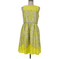 Ann Taylor LOFT Cocktail Dress - A-Line: Yellow Paisley Pattern Dresses - Used - Size