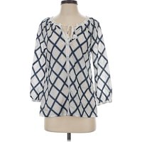 Wrap 3/4 Sleeve Blouse: Blue Tops - Size