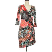 Frank Lyman Design Cocktail Dress - Wrap: Teal Print Pattern Dresses - Used - Size