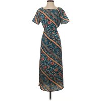 Impressions Casual Dress - Wrap: Teal Paisley Pattern Dresses - Used - Size