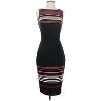 White House Black Market Cocktail Dress - Bodycon: Black Stripes Pattern Dresses - Used - Size