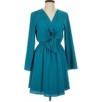 Great Jones Casual Dress - Wrap: Teal Solid Pattern Dresses - Used