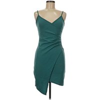 Almost Famous Cocktail Dress - Wrap: Teal Solid Pattern Dresses - Used