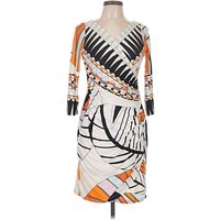 Analili Cocktail Dress - Wrap: Orange Graphic Pattern Dresses - Used
