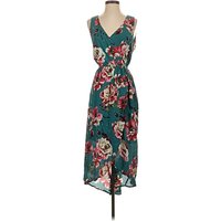 Lucky Brand Casual Dress - Wrap: Teal Floral Pattern Dresses - Used
