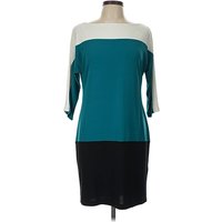 Sandra Darren Cocktail Dress - Sheath: Teal Color Block Pattern Dresses - Used - Size