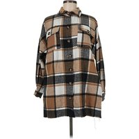 Coat: Brown Plaid Pattern Jackets & Outerwear