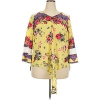 Fig and Flower 3/4 Sleeve Blouse: Yellow Tops - Size 2X