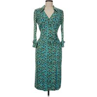 Karen Millen Cocktail Dress - Wrap: Teal Paisley Pattern Dresses - Used - Size