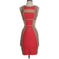 Celeb Boutique Cocktail Dress - Bodycon: Red Color Block Pattern Dresses - Used