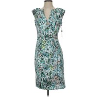 Adrianna Papell Cocktail Dress - Wrap: Teal Print Pattern Dresses - New - Size