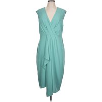 Maggy London Cocktail Dress - Wrap: Teal Solid Pattern Dresses - Used - Size