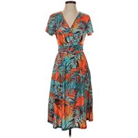 Casual Dress - Wrap: Teal Tropical Pattern Dresses - Used