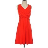 Ann Taylor Factory Cocktail Dress - Wrap: Red Solid Pattern Dresses - Used - Size X