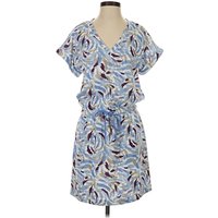 Lou & Grey Casual Dress - Wrap: Blue Print Pattern Dresses - Used
